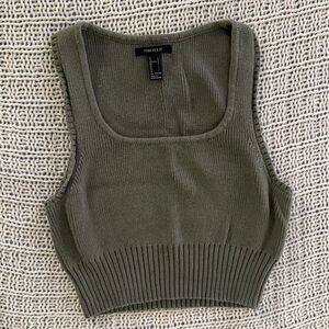 Forever 21 Green Ribbed Knit Tank Square Neck Fairy Size Large